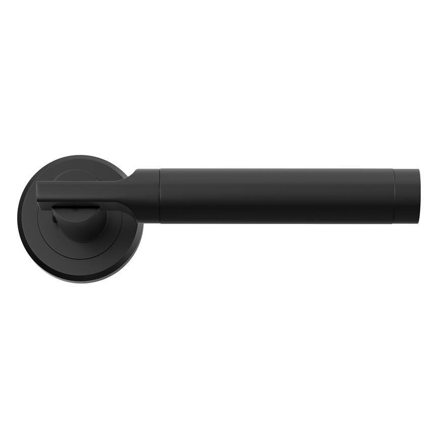 Howdens Carlisle Brass Serozzetta Azul Matt Black Fire Rated Lever on Rose Door Handle Pair