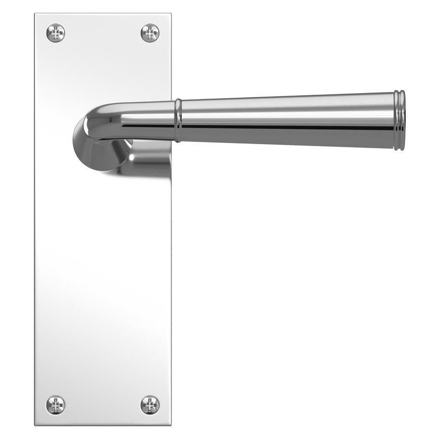 Fuller and Forge Arno Polished Chrome Lever on Backplate Latch Door Handle Pair Howdens