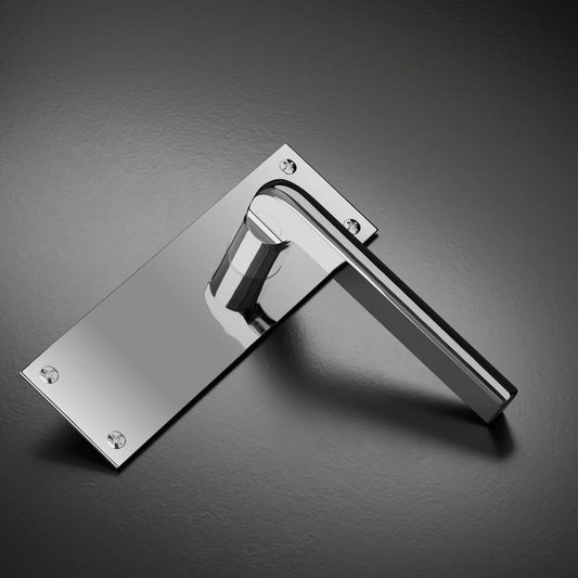 Howdens Fuller and Forge Munch Polished Chrome Lever on Slim Backplate Latch Door Handle Pair Howdens