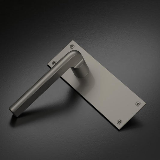 Howdens Fuller and Forge Munch Satin Nickel Lever on Slim Backplate Latch Door Handle Pair Howdens