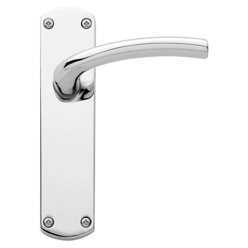 Howdens Yarwell Polished Chrome Lever on Backplate Latch Door Handle Pair