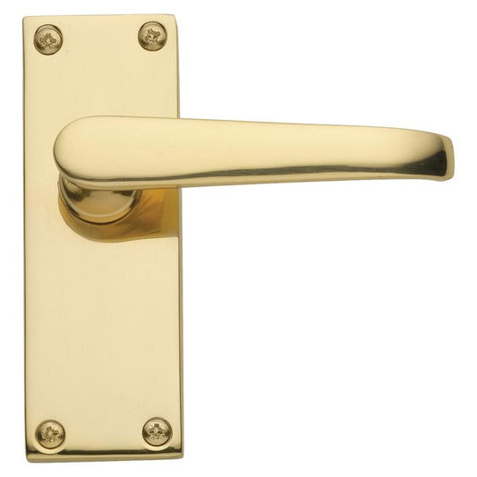 Howdens Victorian Polished Brass Lever on Backplate Latch Door Handle Pair