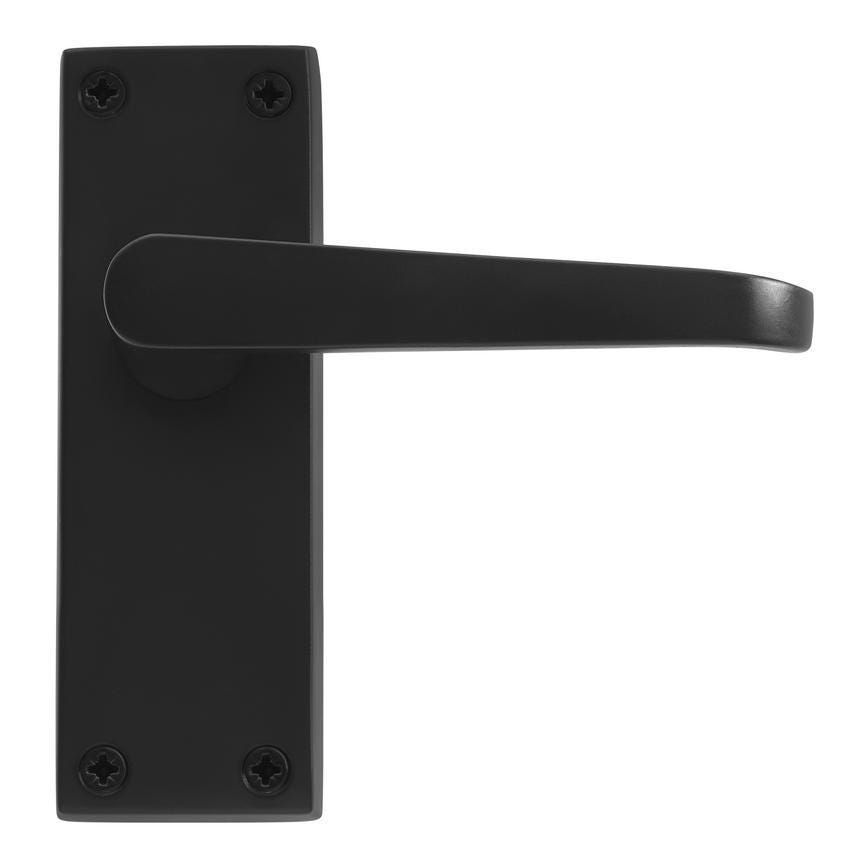 Howdens Victorian Matt Black Lever on Backplate Latch Door Handle Pair