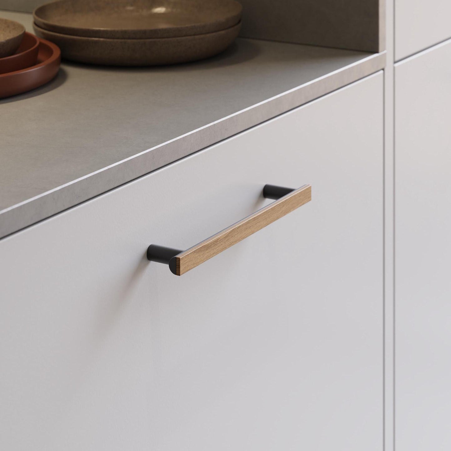 Furnipart Bis Handle & Round Knob Lacquered Oak Matt Black 160mm