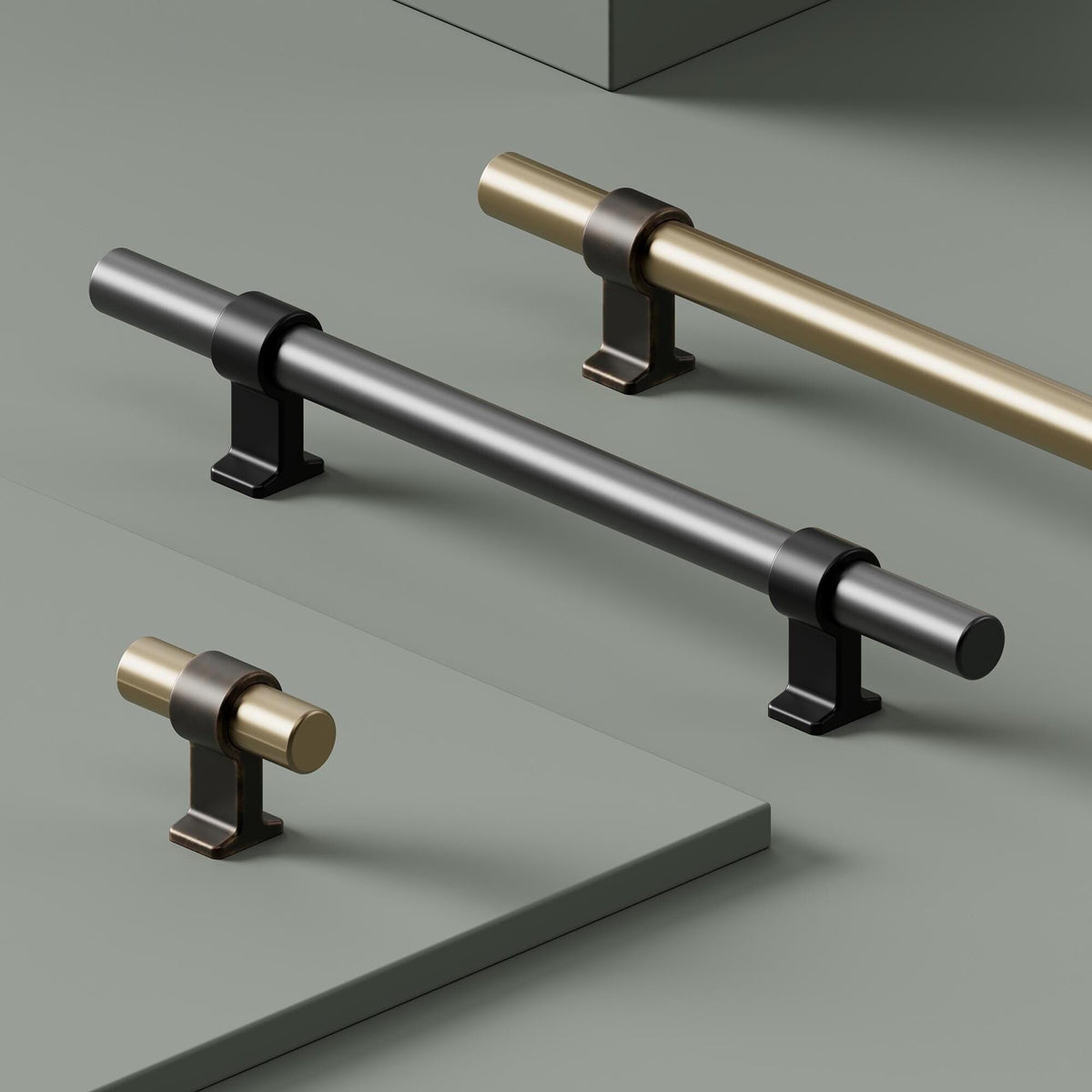 Furnipart Bond Handles & T-Knob Matt Black Gun Metal Brass 160mm 320mm T-Knob