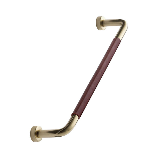 Furnipart Lounge Handle Dark Brown Leather/Polished Brass 160mm