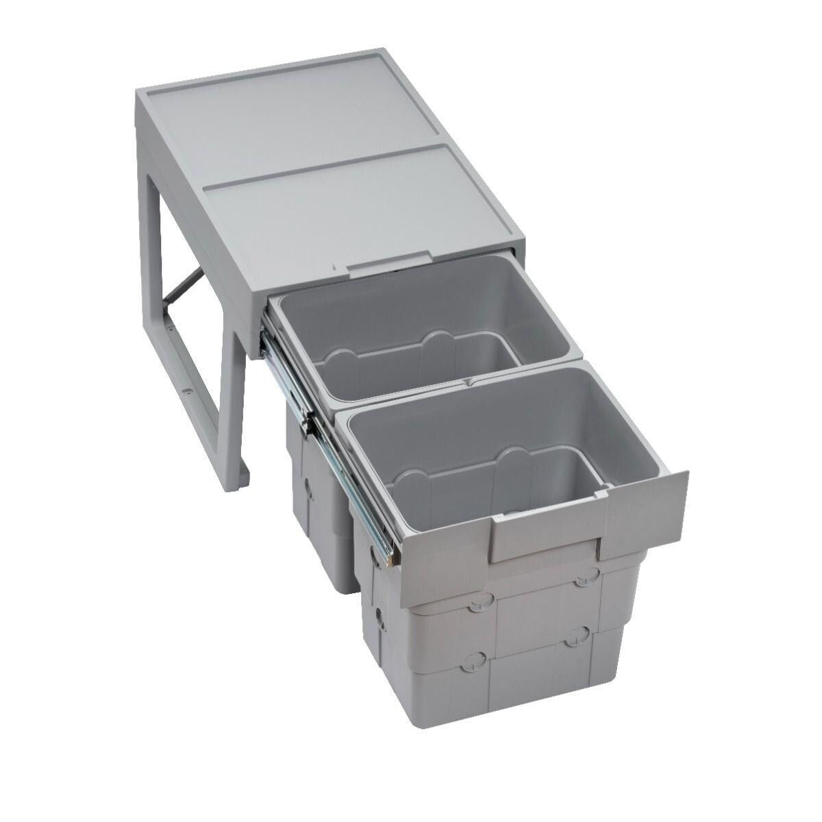 32L Pull Out Kitchen Bin - Ninka easyWaste - Base Mounted Integrated Recycling Bin - 2 x 16L Cabinet Waste Bin - Hinged Door Cupboard Bin