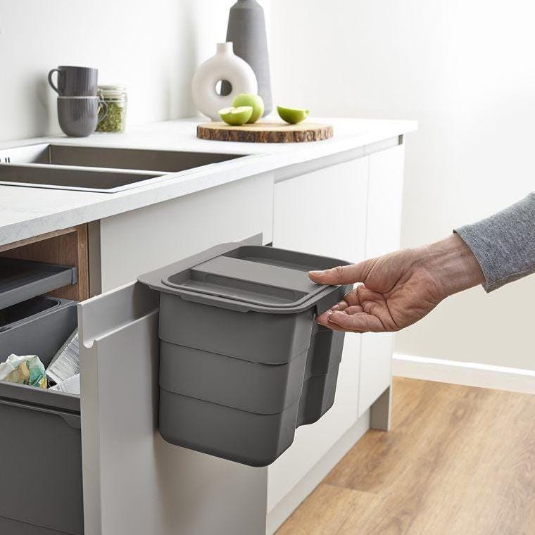 400mm Pull Out Kitchen Bin - 46.2L Integrated Recycling System - Ninka/Blum Soft Close Cabinet Waste Bin - Orion Grey