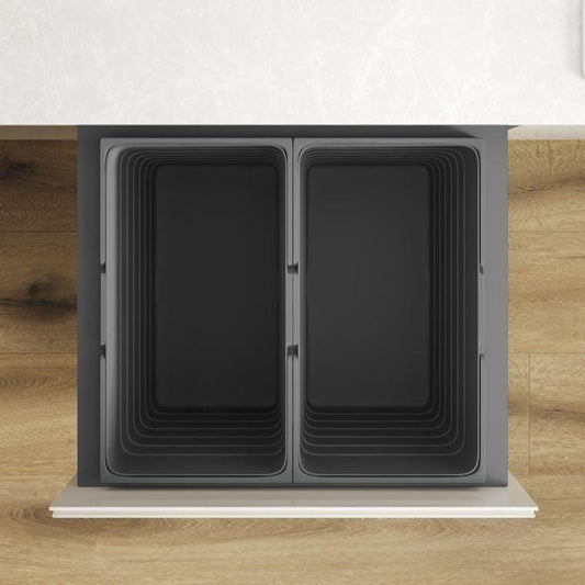 600mm Pull Out Kitchen Bin - 88.2L Integrated Recycling System - Ninka/Blum Soft Close Cabinet Waste Bin - Orion Grey