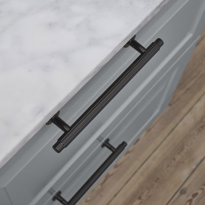 Furnipart Villa Fluted Handle & Knob 128mm 192mm Round Knob T-Knob Black Nickel