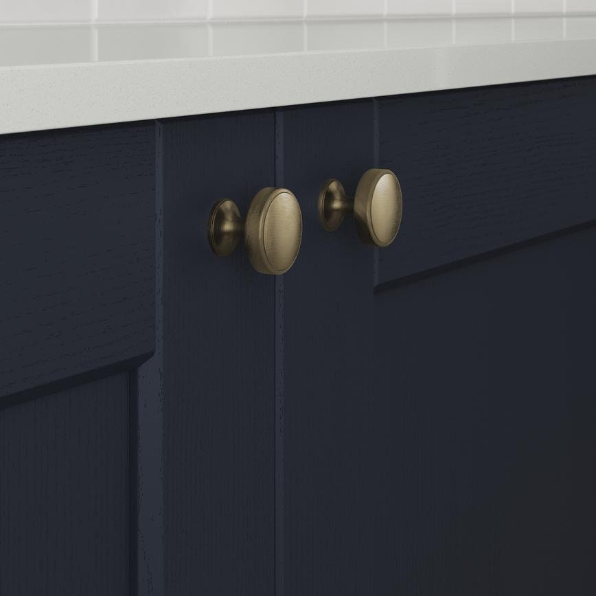 Howdens Contessa Cup Handle & Knob Aged Brass Traditional Classic