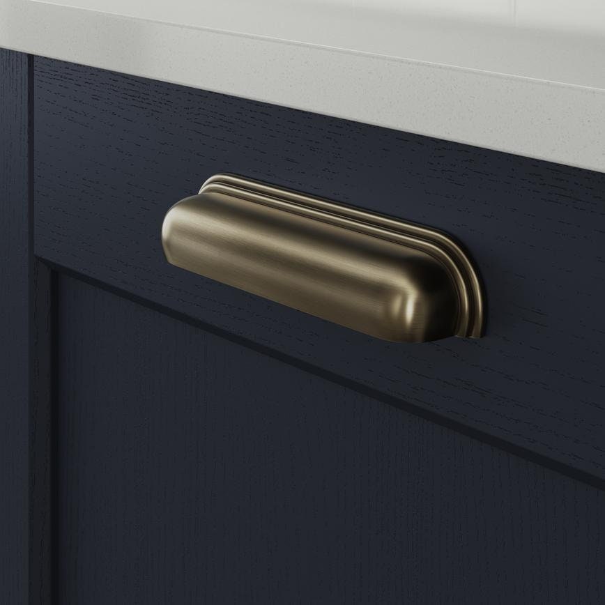 Howdens Contessa Cup Handle & Knob Aged Brass Traditional Classic