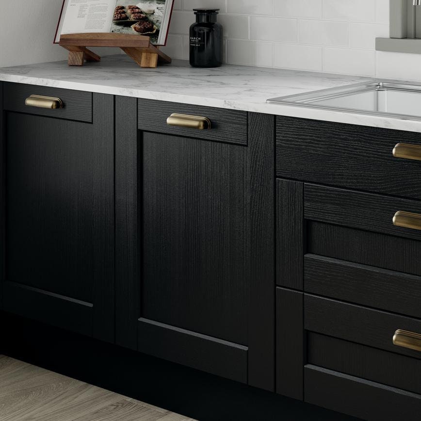 Howdens Contessa Cup Handle & Knob Aged Brass Traditional Classic