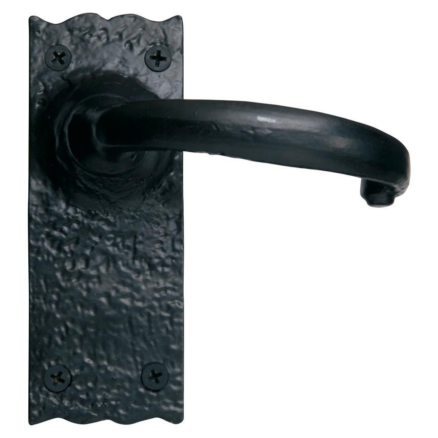 Howdens Antique Powder Coated Black Lever on Backplate Latch Door Handle Pair Iron