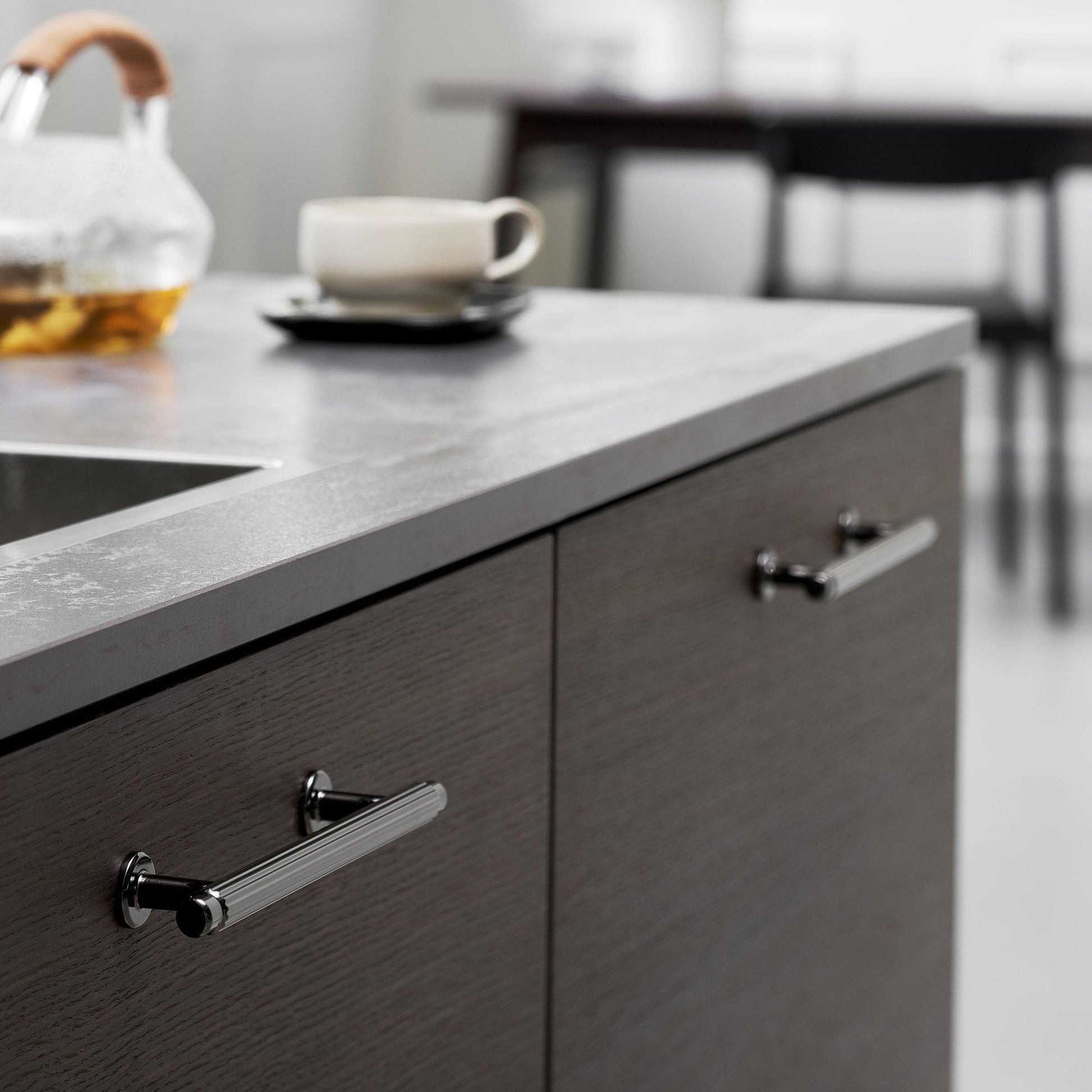 Furnipart Villa Fluted Handle & Knob 128mm 192mm Round Knob T-Knob Black Nickel