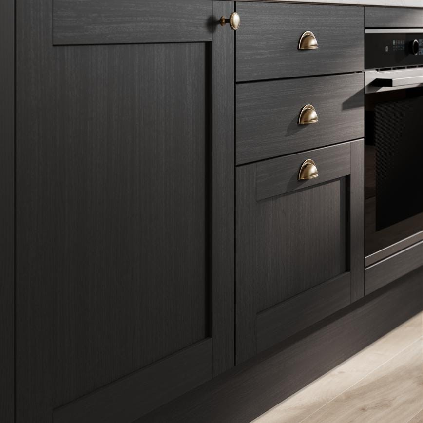 Howdens Highborn Aged Brass Effect Classic Round Cupboard Door Knob, Cup & Latch