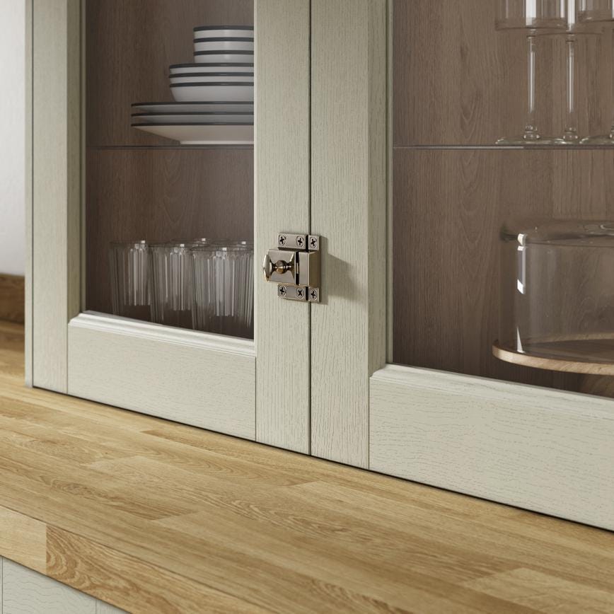 Howdens Highborn Polished Nickel Effect Classic Round Cupboard Door Knob, Cup & Latch