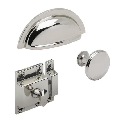 Howdens Highborn Polished Nickel Effect Classic Round Cupboard Door Knob, Cup & Latch