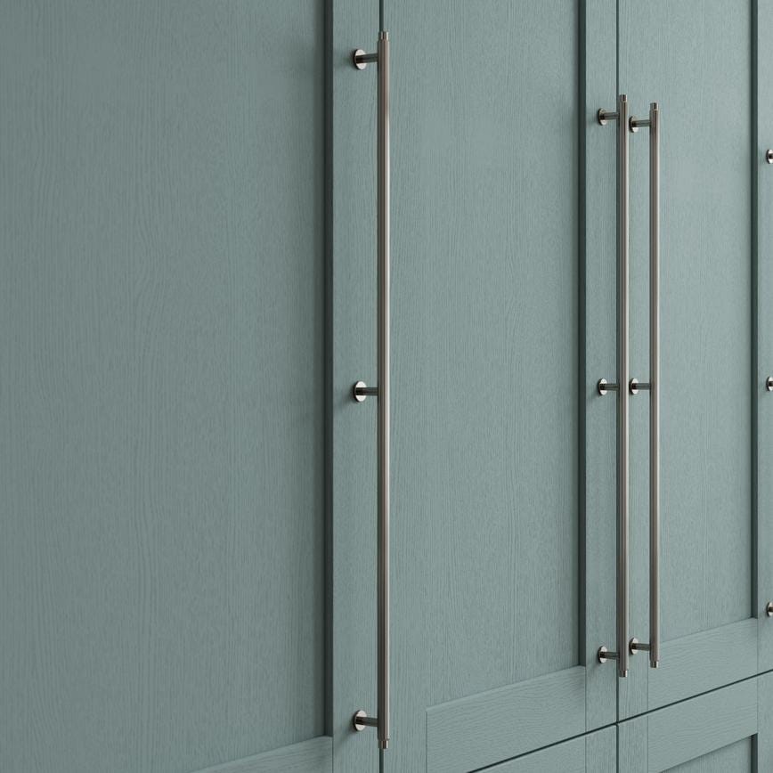 Howdens Fluted Handle & Knob 177.5mm 690mm Round Knob T- Knob Polished Nickel Effect Classic