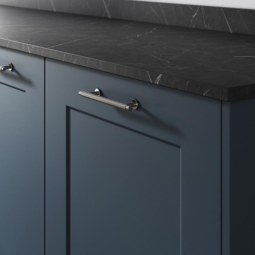 Howdens Fluted Handle & Knob 177.5mm 690mm Round Knob T- Knob Polished Nickel Effect Classic