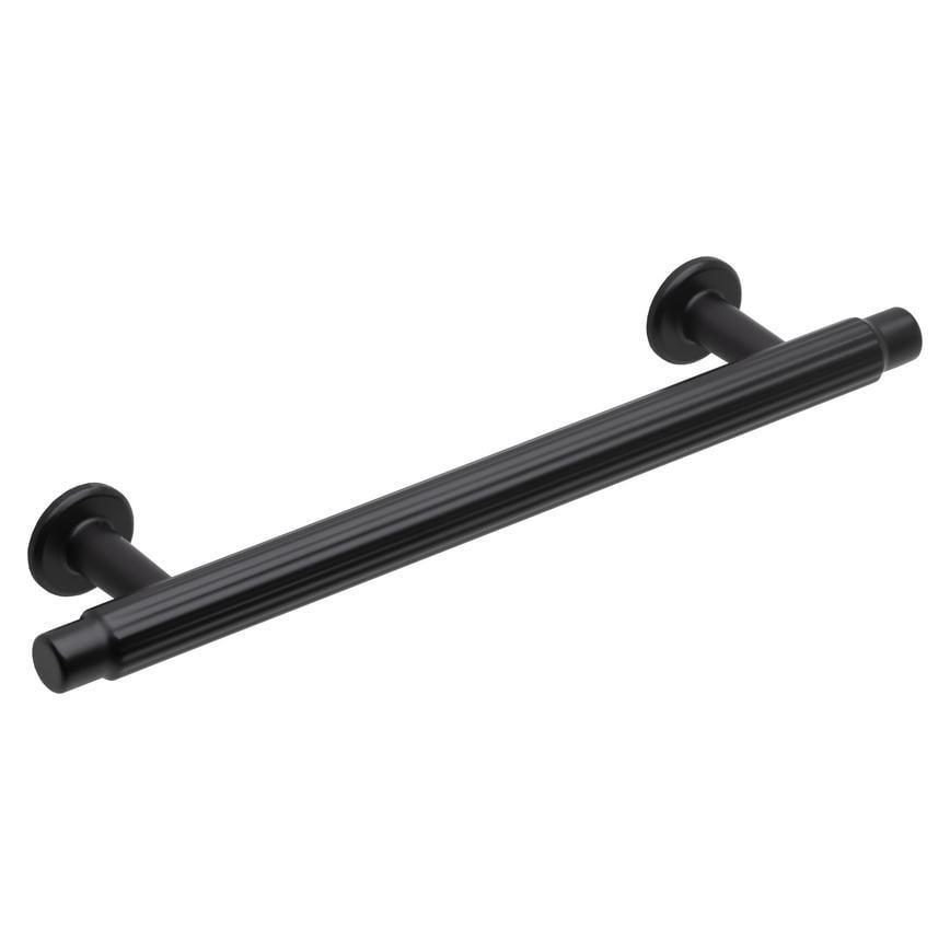Howdens Fluted Handle & Knob 177.5mm 690mm Round Knob T- Knob Polished Matt Black Classic