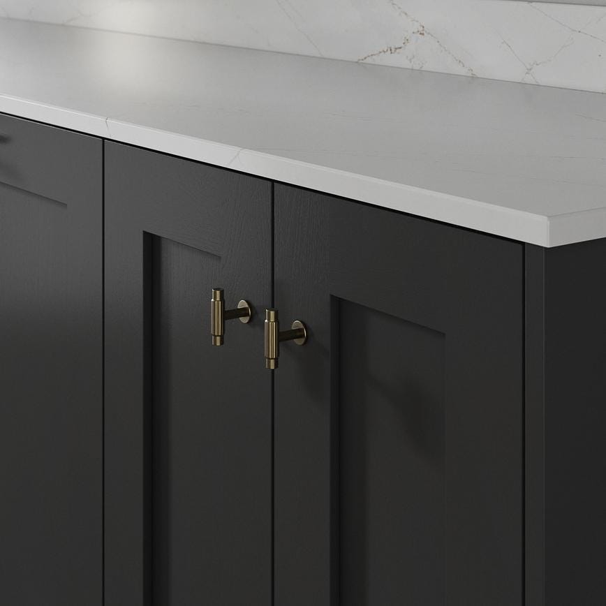 Howdens Fluted Handle & Knob 177.5mm 690mm Round Knob T- Knob Aged Brass Classic