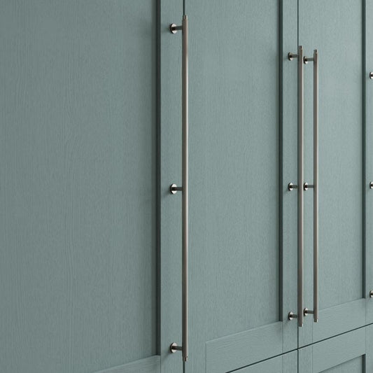 Howdens Fluted Handle & Knob 177.5mm 690mm Round Knob T- Knob Polished Nickel Effect Classic