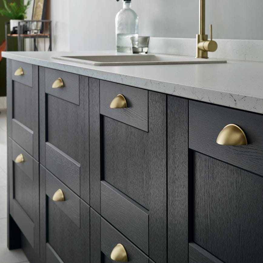 Howdens Metric Handle 233mm 330mm Cup and Round Knob Brushed Brass Effect