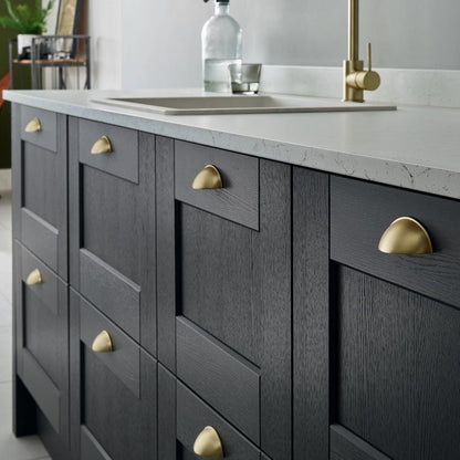 Howdens Metric Handle 233mm 330mm Cup and Round Knob Brushed Brass Effect