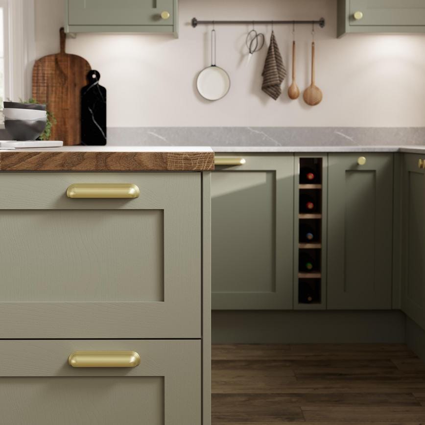 Howdens Contessa Cup Handle & Knob Brass Effect Traditional Classic