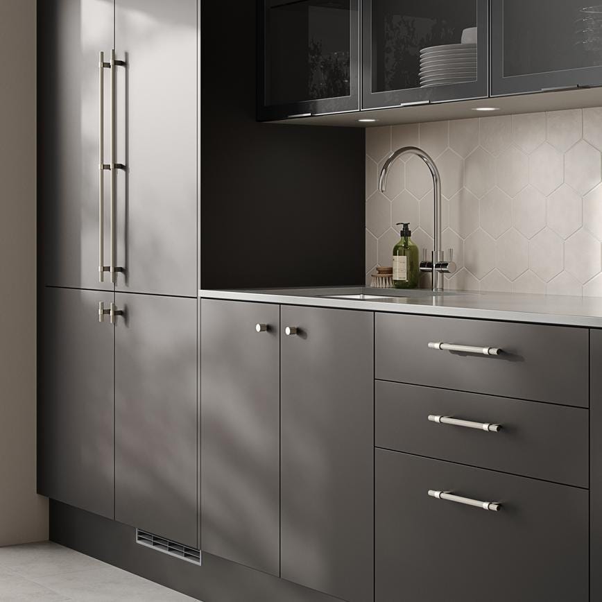 Howdens Knurled Brushed Nickel Effect Handles 225mm 705mm T-Knob Round Knob