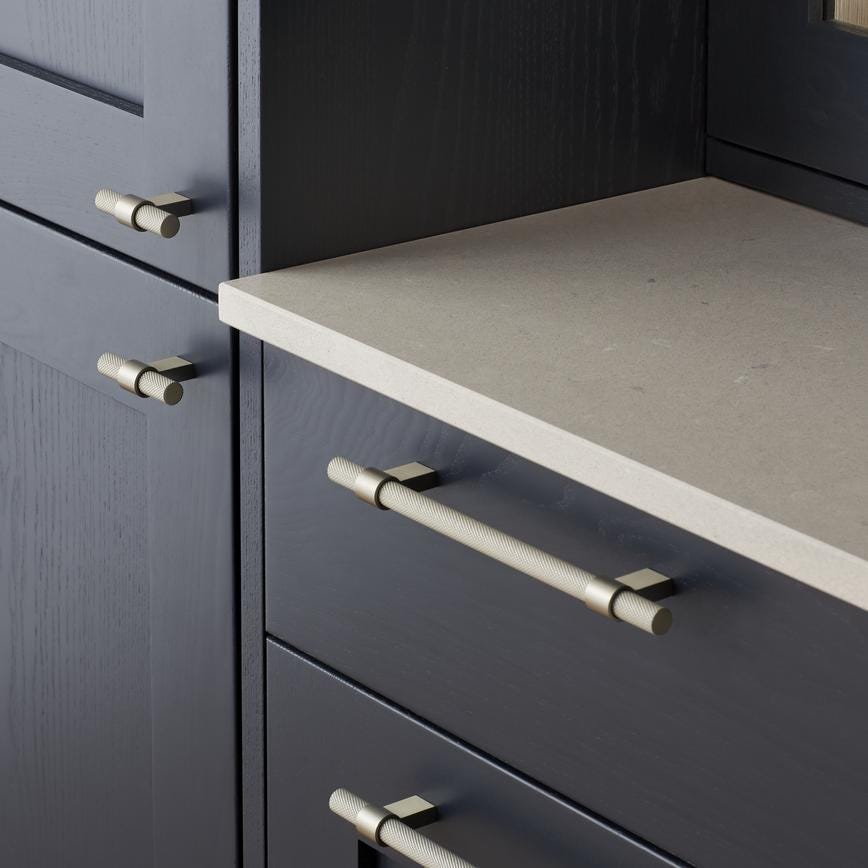 Howdens Knurled Brushed Nickel Effect Handles 225mm 705mm T-Knob Round Knob