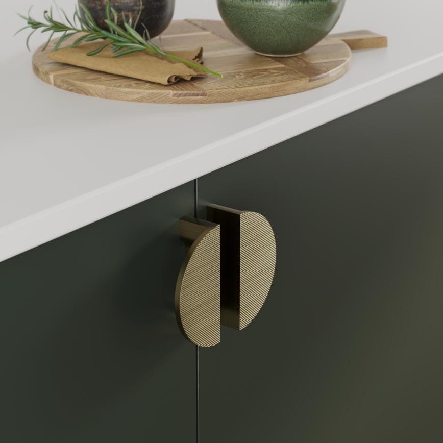 Howdens Lunar Half Moon Cupboard Handle 85mm Black, Brass & Fluted Brass