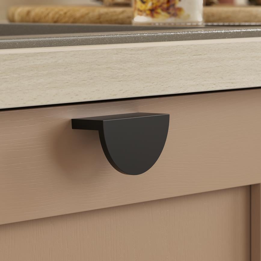 Howdens Lunar Half Moon Cupboard Handle 85mm Black, Brass & Fluted Brass