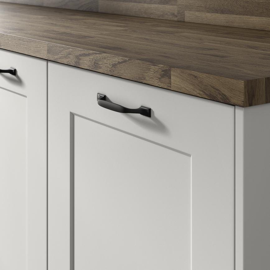 Howdens Earl Matt Black Classic D Cupboard Handle 172mm, Cup & Knob