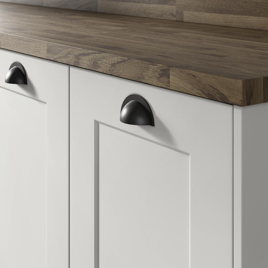 Howdens Earl Matt Black Classic D Cupboard Handle 172mm, Cup & Knob