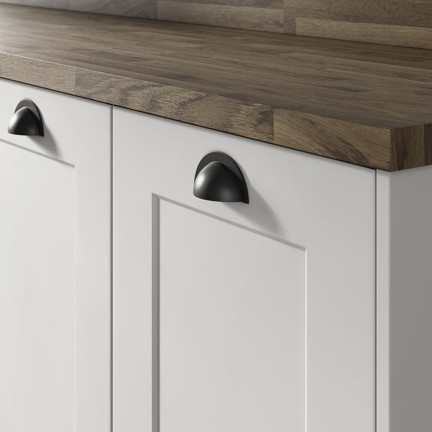 Howdens Earl Matt Black Classic D Cupboard Handle 172mm, Cup & Knob