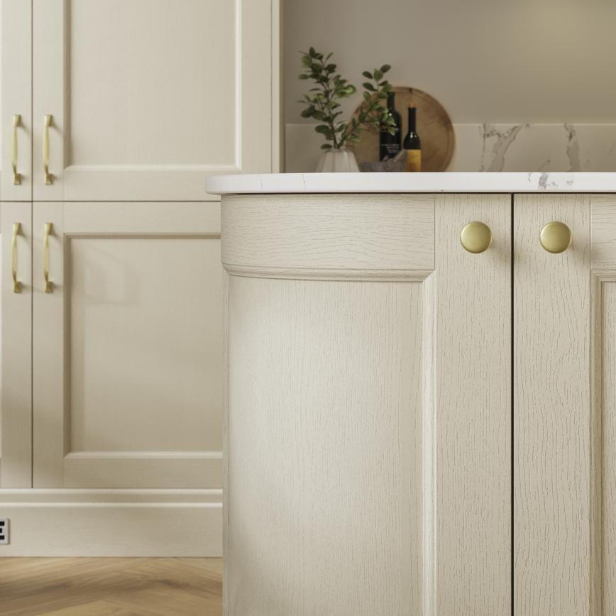 Howdens Earl Brass Effect Classic D Cupboard Handle 172mm, Cup & Knob