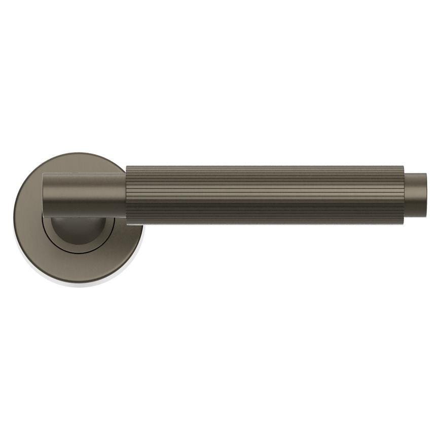 Howdens Fuller and Forge Orta Satin Bronze Fluted Lever on Rose Door Handle Pair Howdens