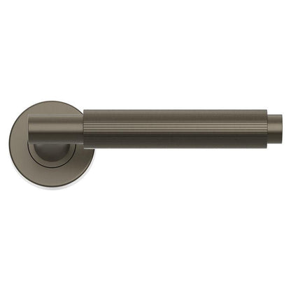 Howdens Fuller and Forge Orta Satin Bronze Fluted Lever on Rose Door Handle Pair Howdens