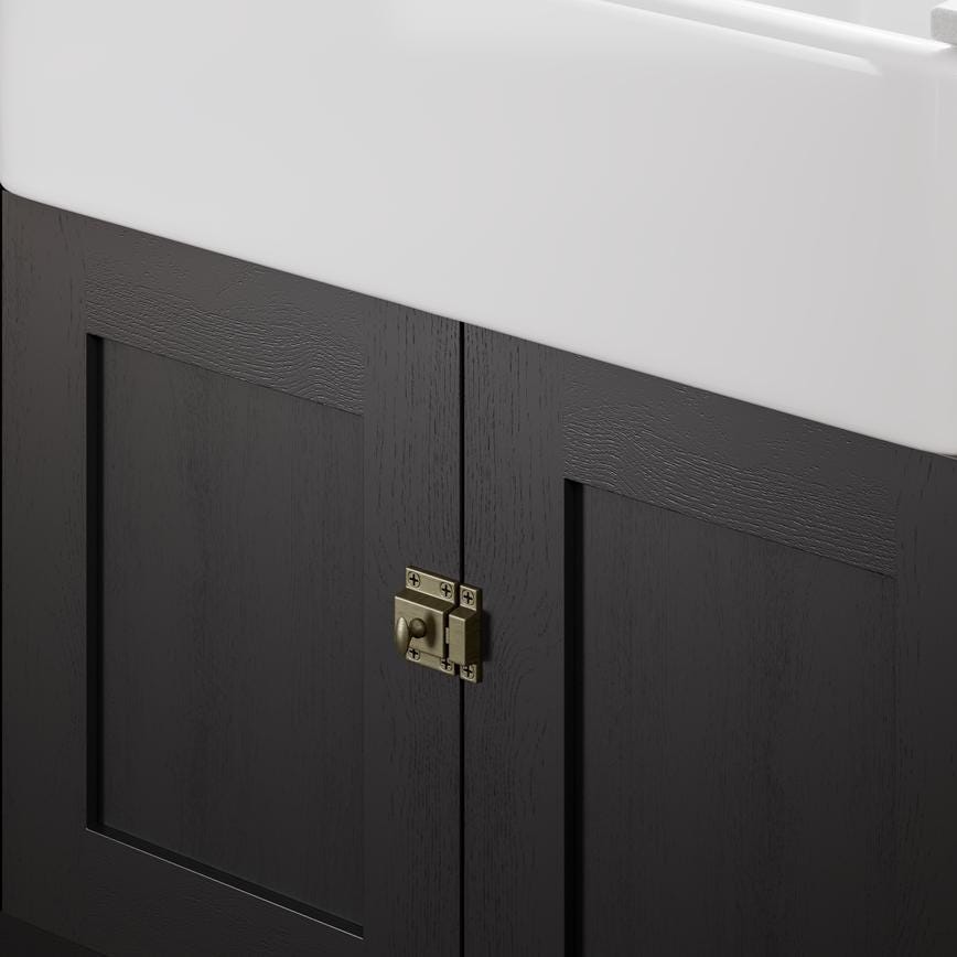 Howdens Highborn Aged Brass Effect Classic Round Cupboard Door Knob, Cup & Latch