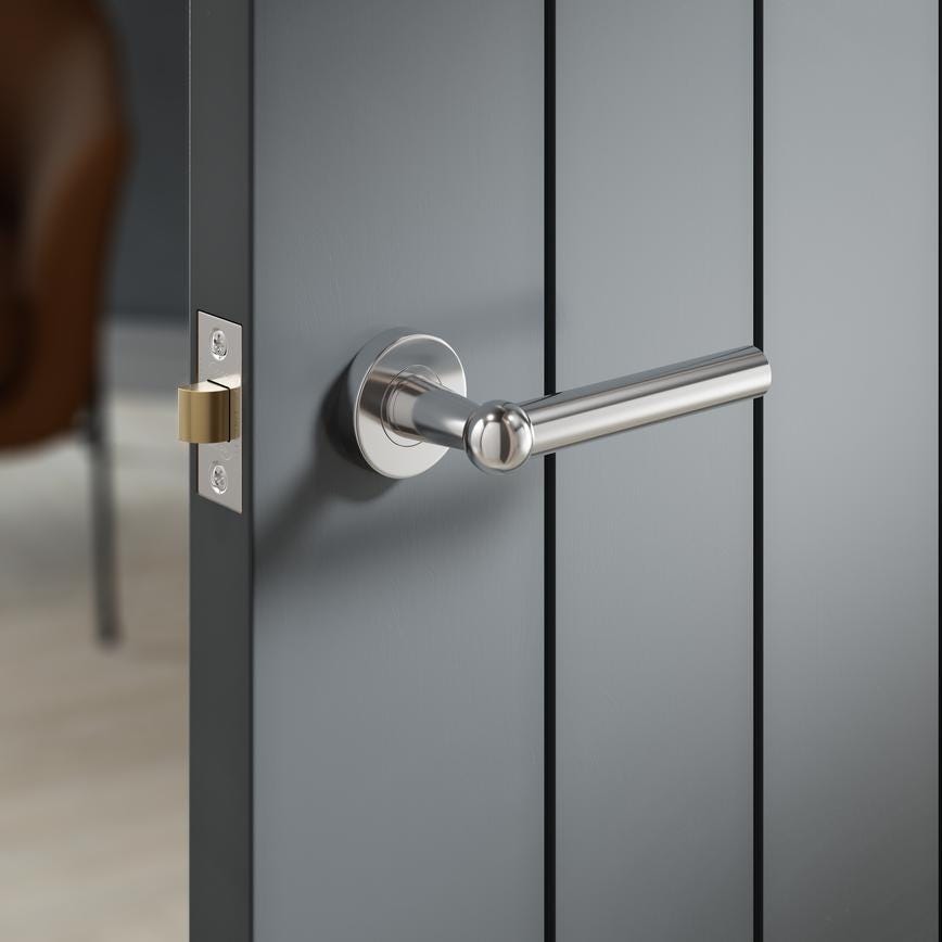 Howdens Fuller and Forge Como Polished Chrome Lever on Rose Door Handle Pair Howdens