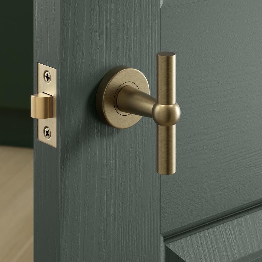 Howdens Fuller and Forge Como Antique Brass 85mm T Mortice Knob on Rose Pair Howdens