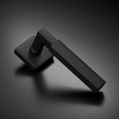 Howdens Fuller and Forge Tanaro Matt Black Hexagonal Lever on Rose Door Handle Pair Howdens