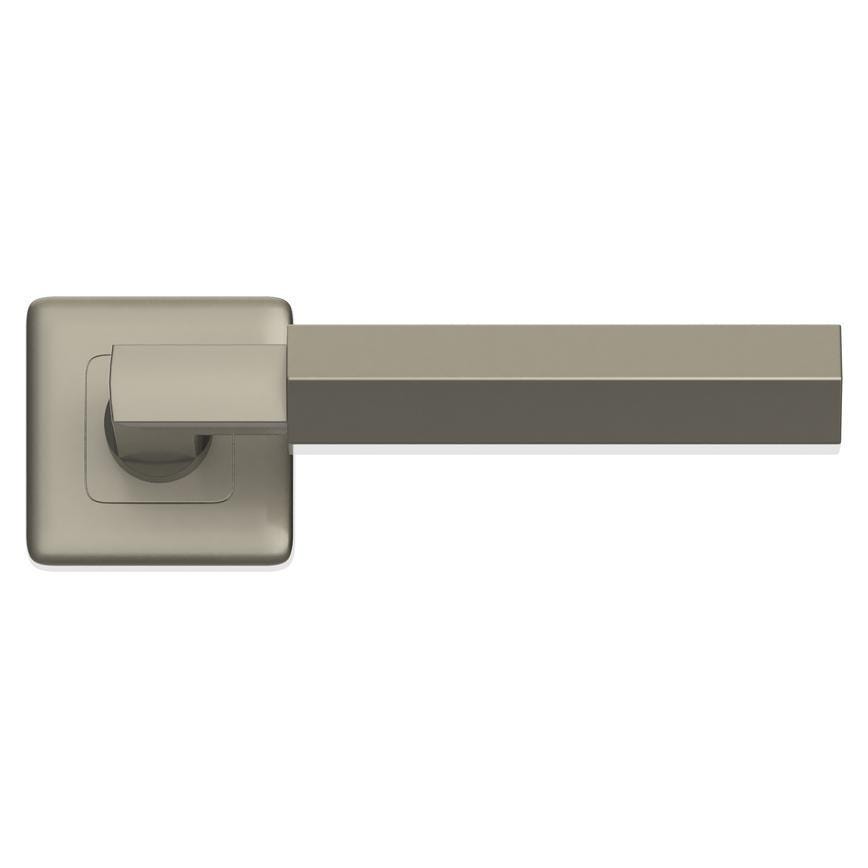 Fuller and Forge Tanaro Satin Nickel Hexagonal Lever on Rose Door Handle Pair Howdens