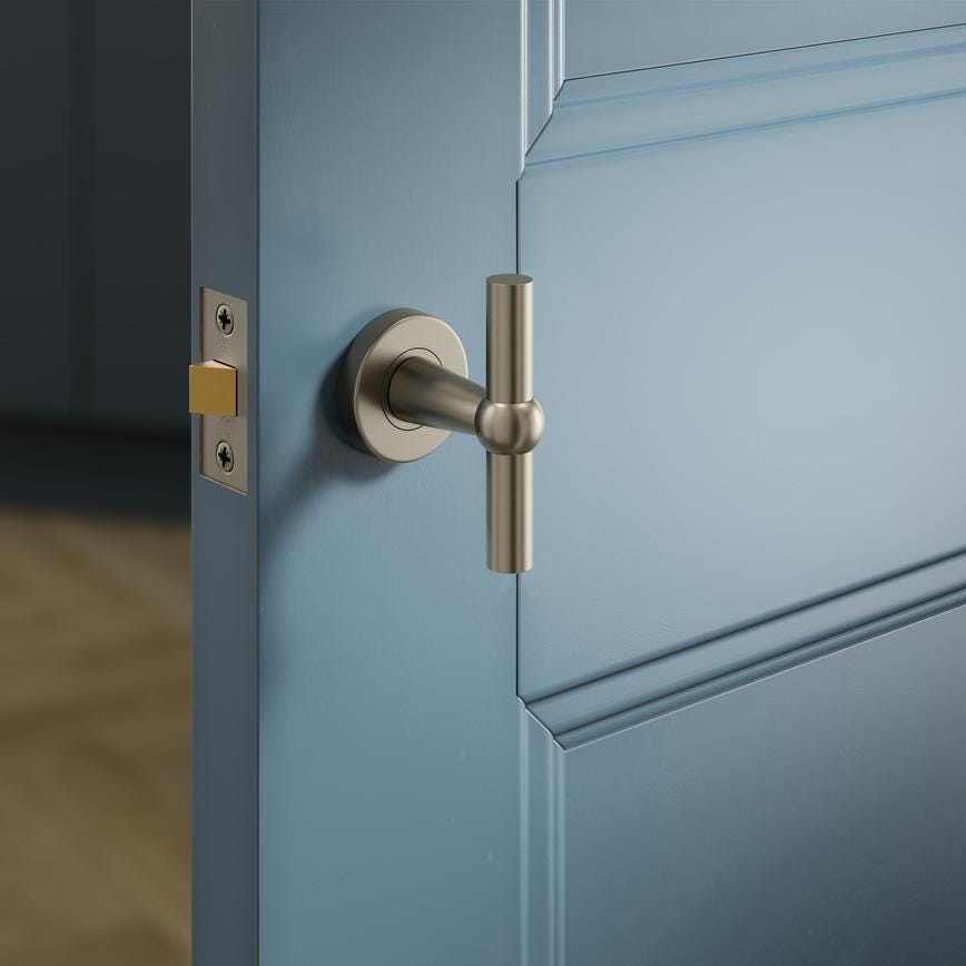 Fuller and Forge Como Satin Bronze 85mm T Mortice Knob on Rose Pair Howdens