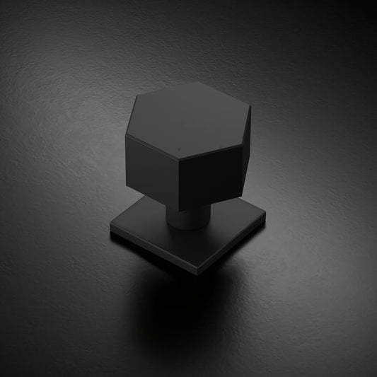 Fuller and Forge Tanaro Matt Black 58mm Hexagonal Mortice Knob on Slim Rose Pair Howdens