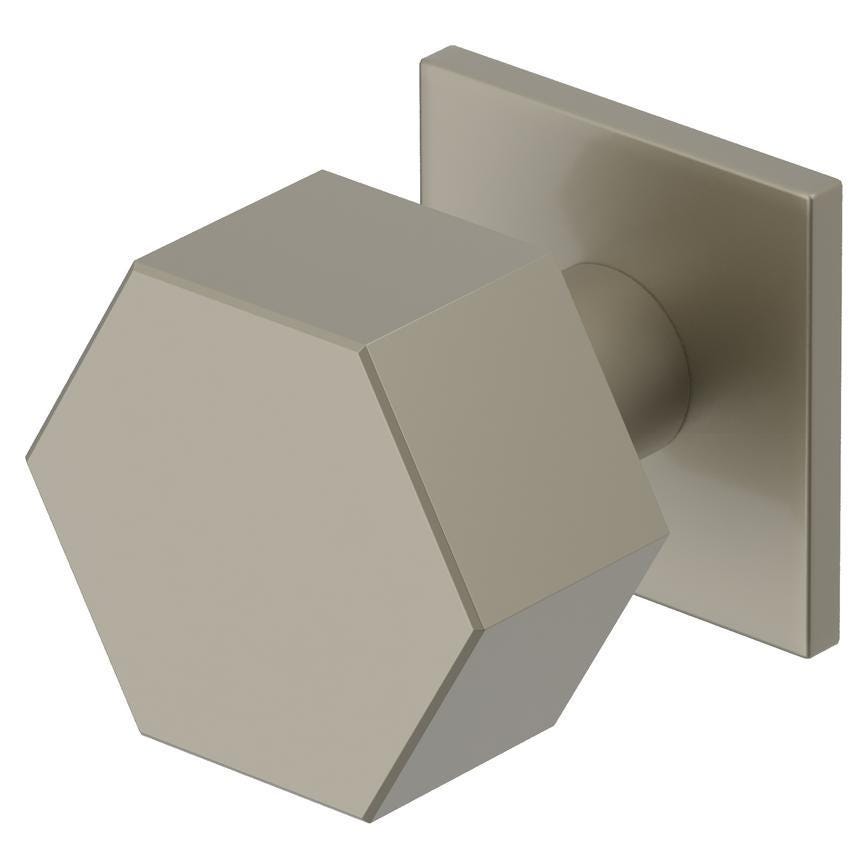 Fuller and Forge Tanaro Satin Nickel 58mm Hexagonal Mortice Knob on Slim Rose Pair Howdens
