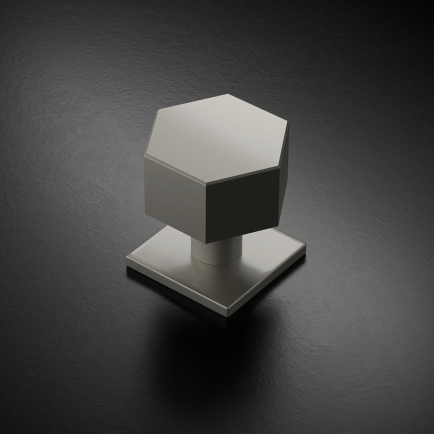 Fuller and Forge Tanaro Satin Nickel 58mm Hexagonal Mortice Knob on Slim Rose Pair Howdens
