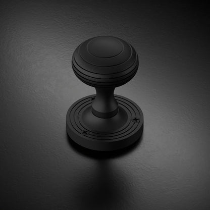 Howdens Fuller and Forge Beehive Matt Black 62mm Ringed Round Mortice Knob on Rose Pair Howdens